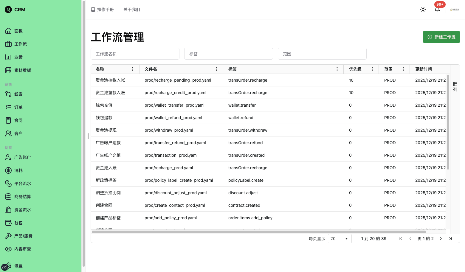 工作流管理页面